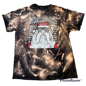 SANTA with shades paint splatter brown T-shirt, Compton spell out, L, Xmas